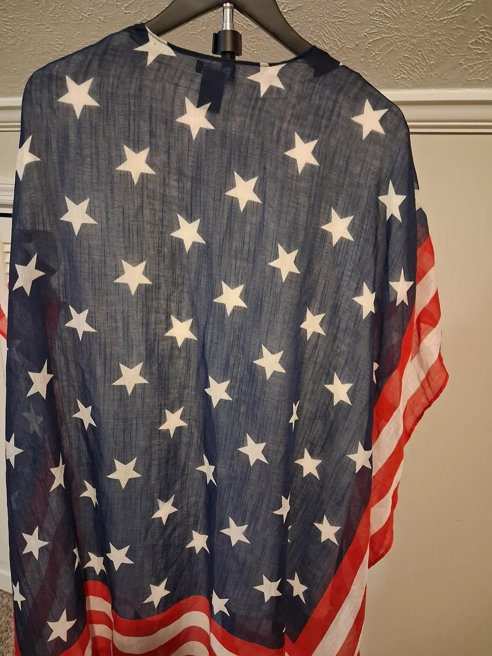 Steve Madden Blue and White Sheer Star Kimono. Beach Cover-up/Festive Cardigan